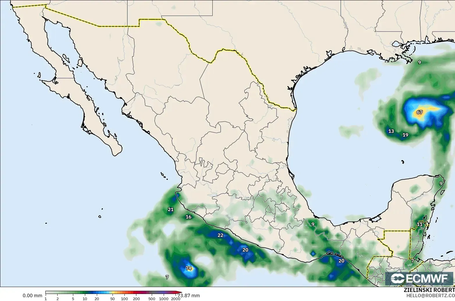 ECMWF IFS 0.25° modelo - México, Acumulación de precipitación