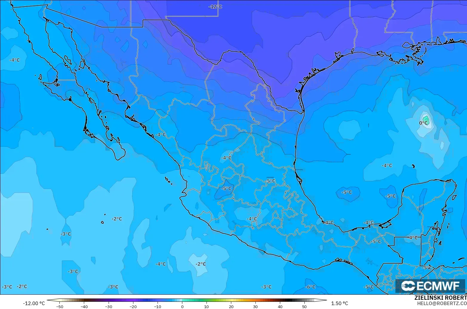 ECMWF IFS 0.25° modelo - México, Temperatura a 500 hPa