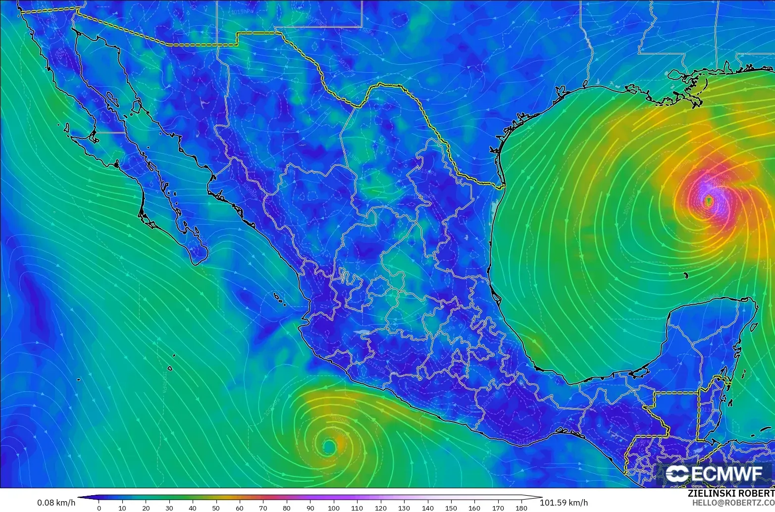 ECMWF IFS 0.25° modelo - México, Viento a 10 m