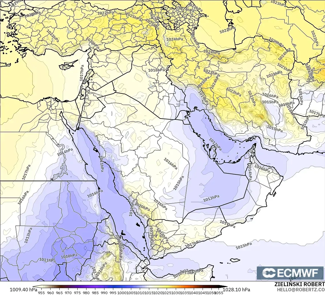 ECMWF IFS 0.25° modelo - Oriente Medio, Presión