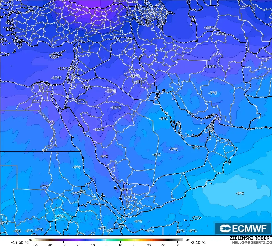 ECMWF IFS 0.25° modelo - Oriente Medio, Temperatura a 500 hPa