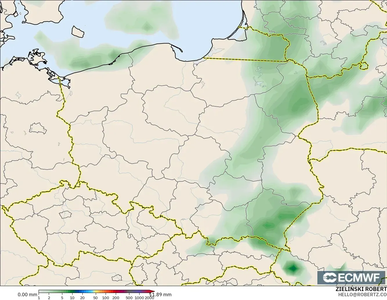 ECMWF IFS 0.25° modelo - Polonia, Acumulación de precipitación