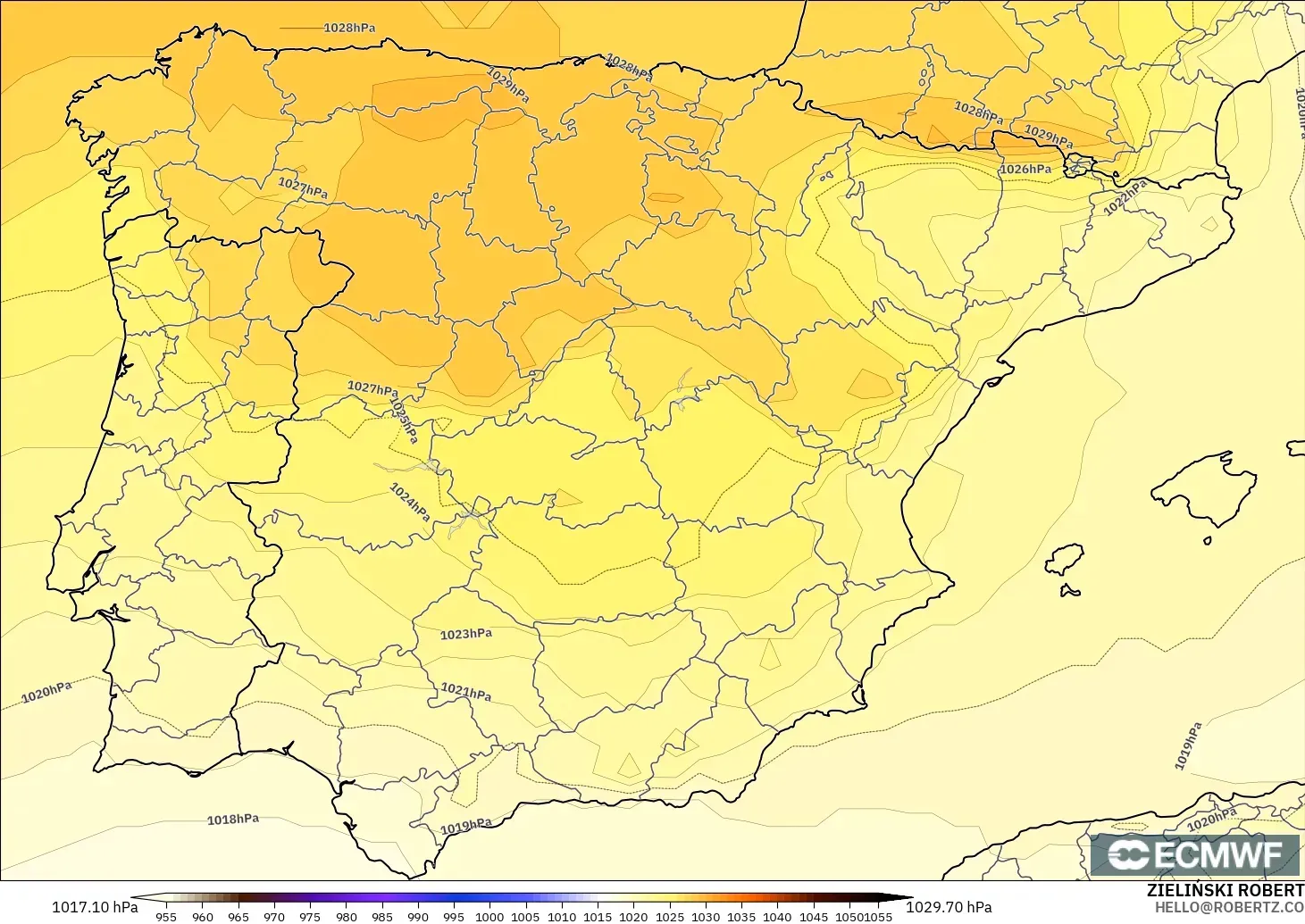 ECMWF IFS 0.25° modelo - España, Presión