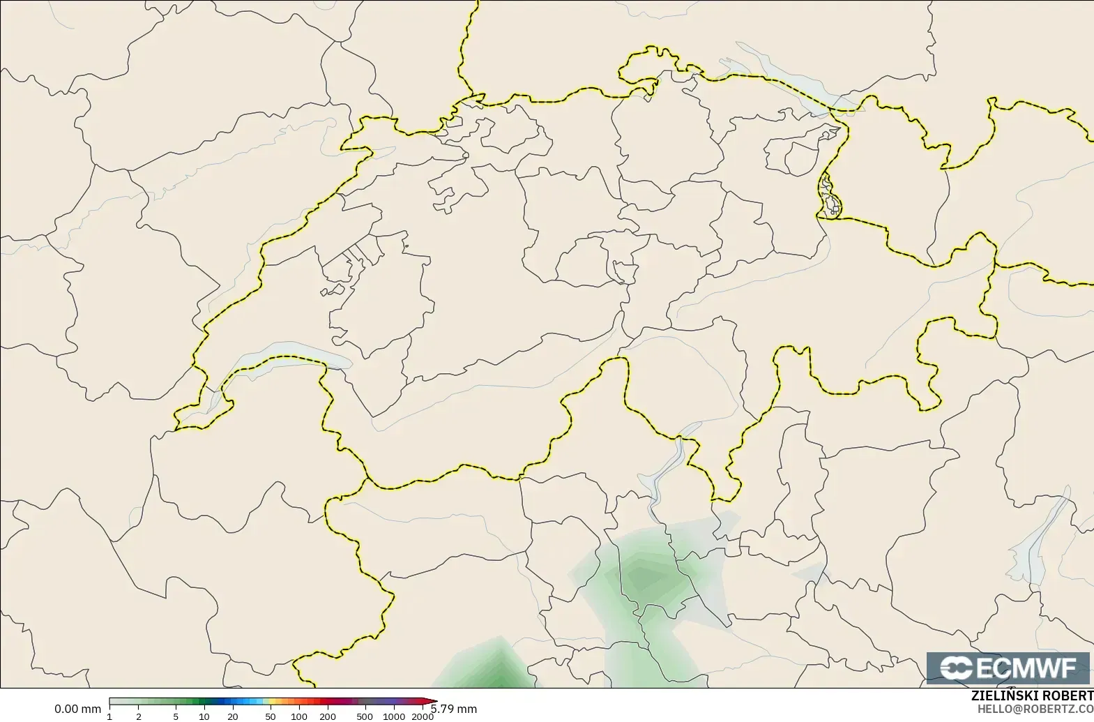ECMWF IFS 0.25° modelo - Suiza, Acumulación de precipitación
