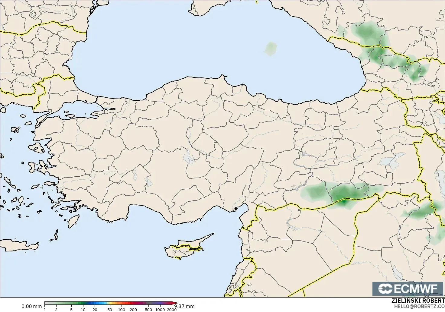 ECMWF IFS 0.25° modelo - Turquía, Acumulación de precipitación