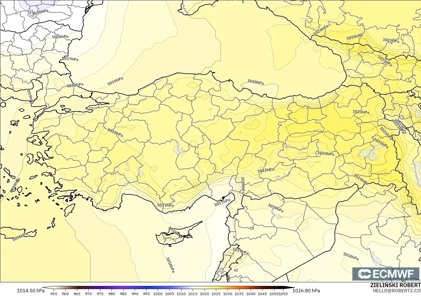 ECMWF IFS 0.25° modelo - Turquía, Presión