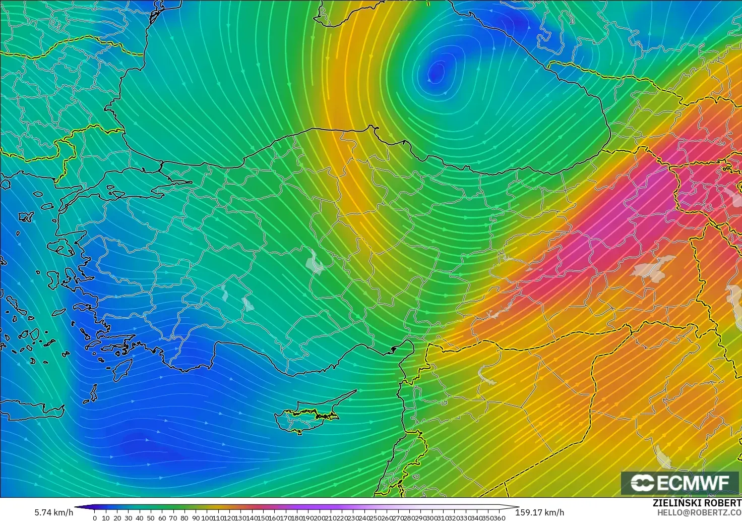ECMWF IFS 0.25° modelo - Turquía, Viento a 300 hPa (corriente en chorro)