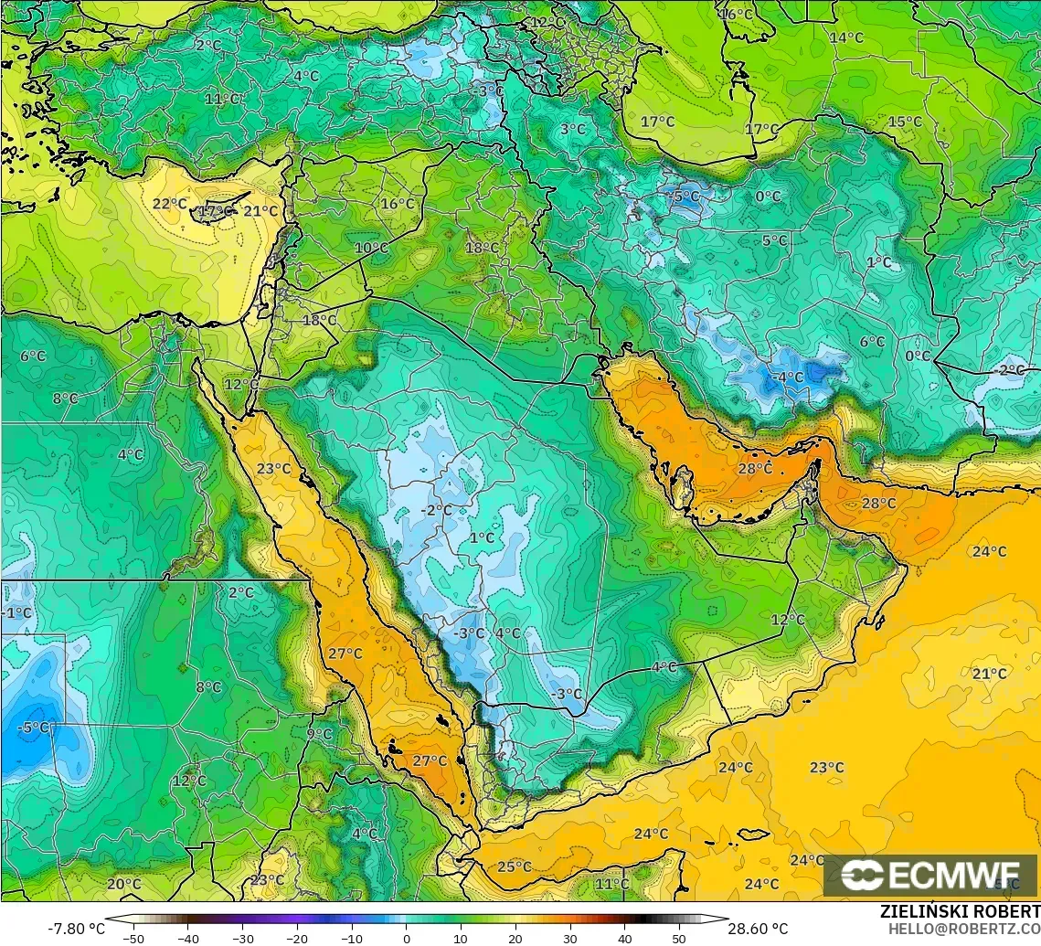 ECMWF IFS 0.25° modelo - Oriente Medio, Punto de rocío a 2 m