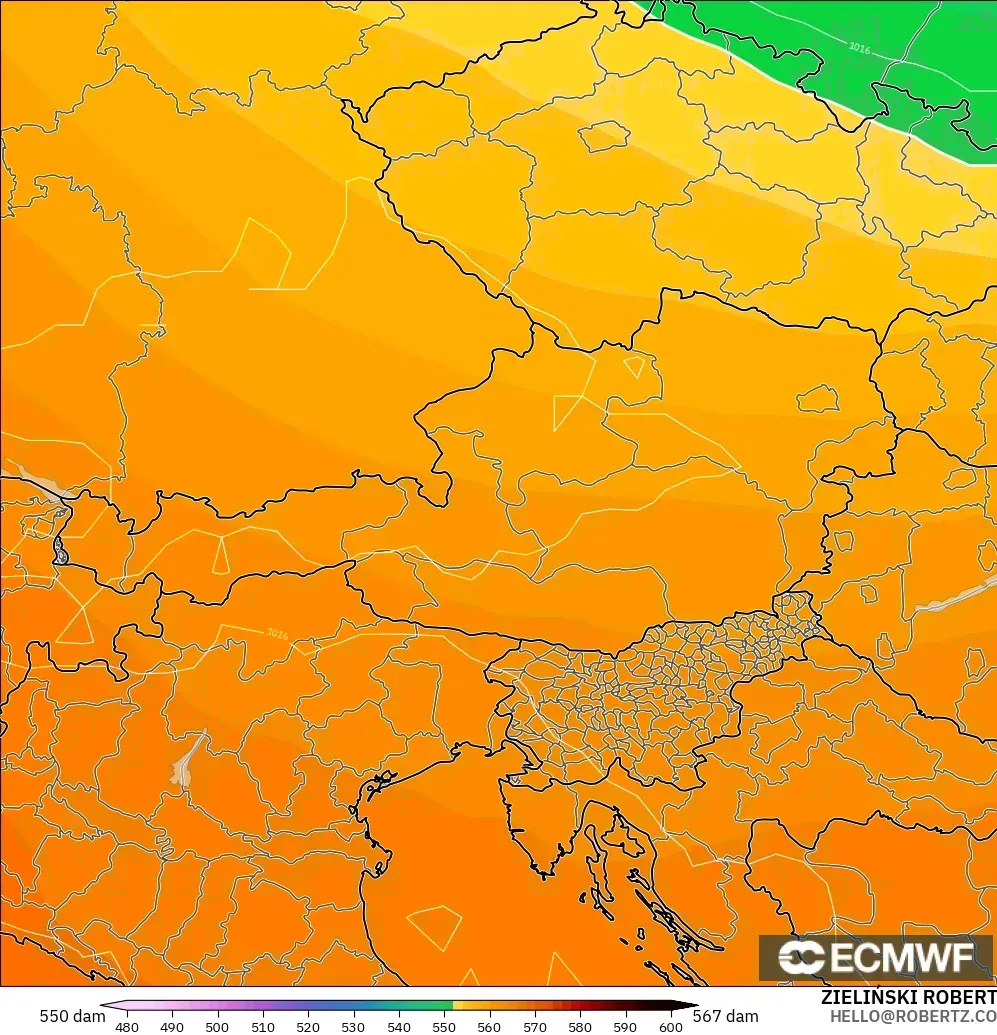 ECMWF IFS 0.25° modelo - Austria, Altura geopotencial a 500 hPa