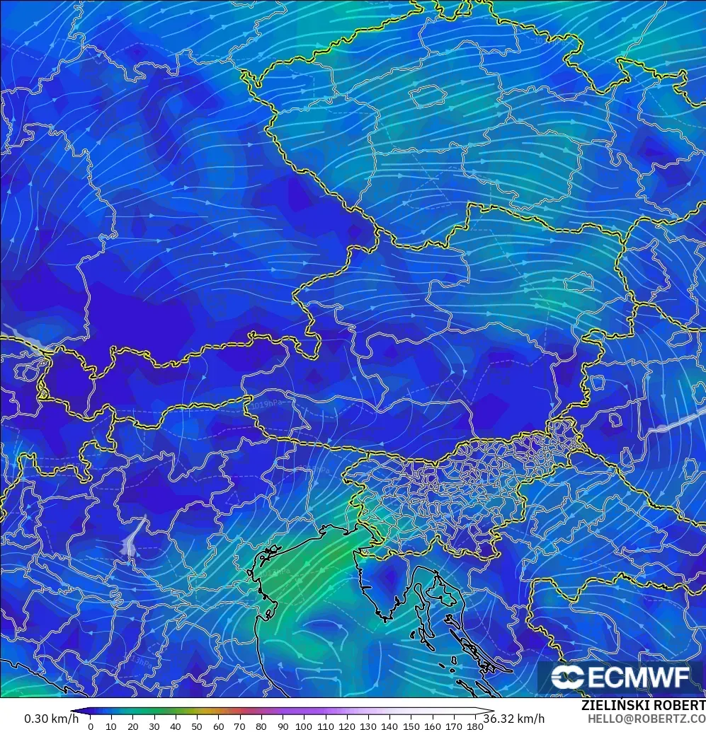 ECMWF IFS 0.25° modelo - Austria, Viento a 10 m