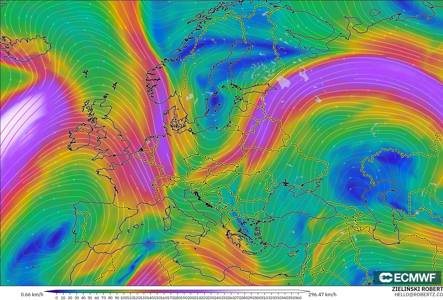 ECMWF IFS 0.25° modelo - Europa, Viento a 300 hPa (corriente en chorro)