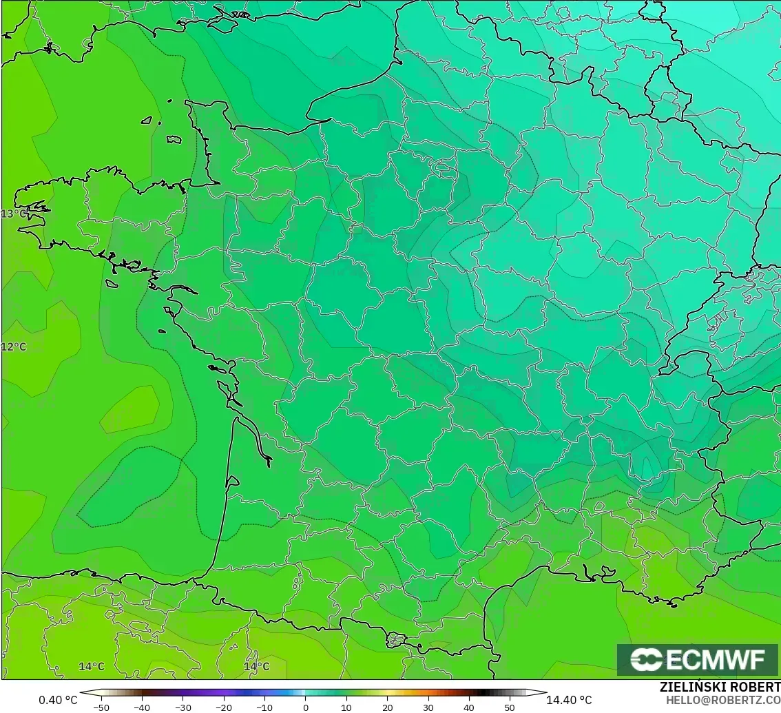ECMWF IFS 0.25° modelo - Francia, Temperatura a 850 hPa
