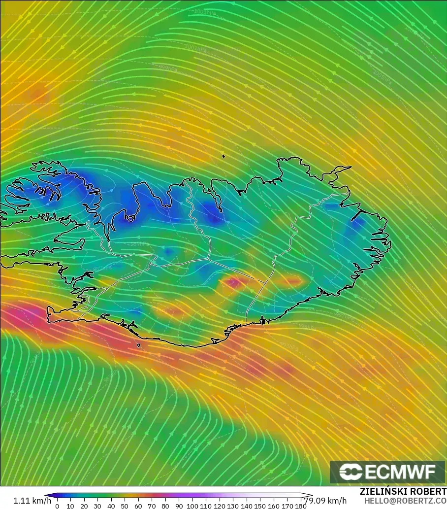 ECMWF IFS 0.25° modelo - Islandia, Viento a 10 m