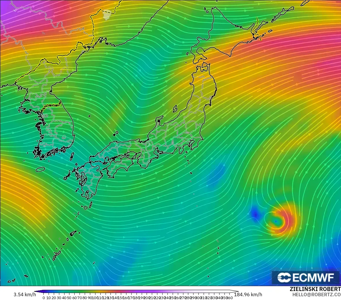 ECMWF IFS 0.25° modelo - Japón, Viento a 300 hPa (corriente en chorro)