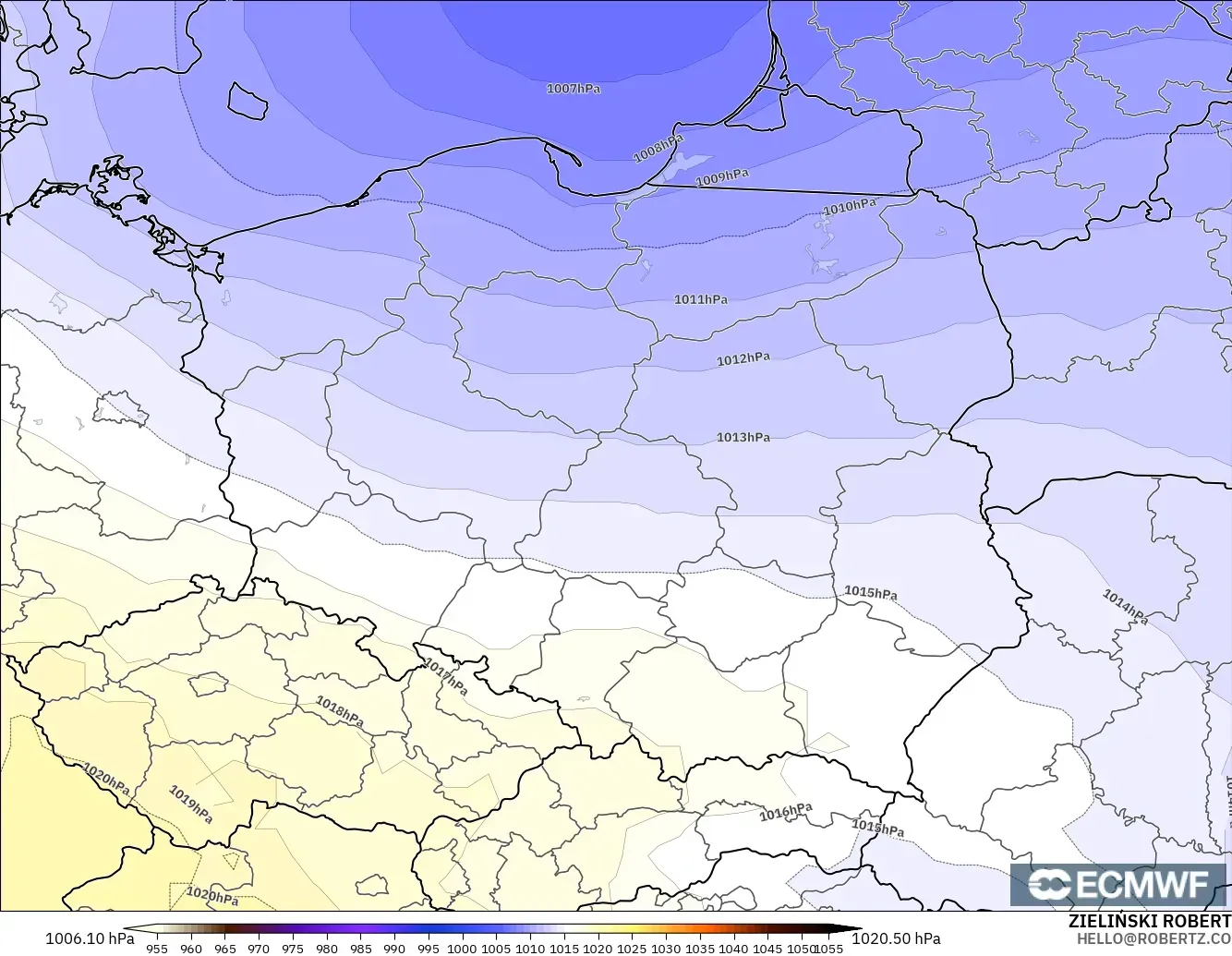 ECMWF IFS 0.25° modelo - Polonia, Presión