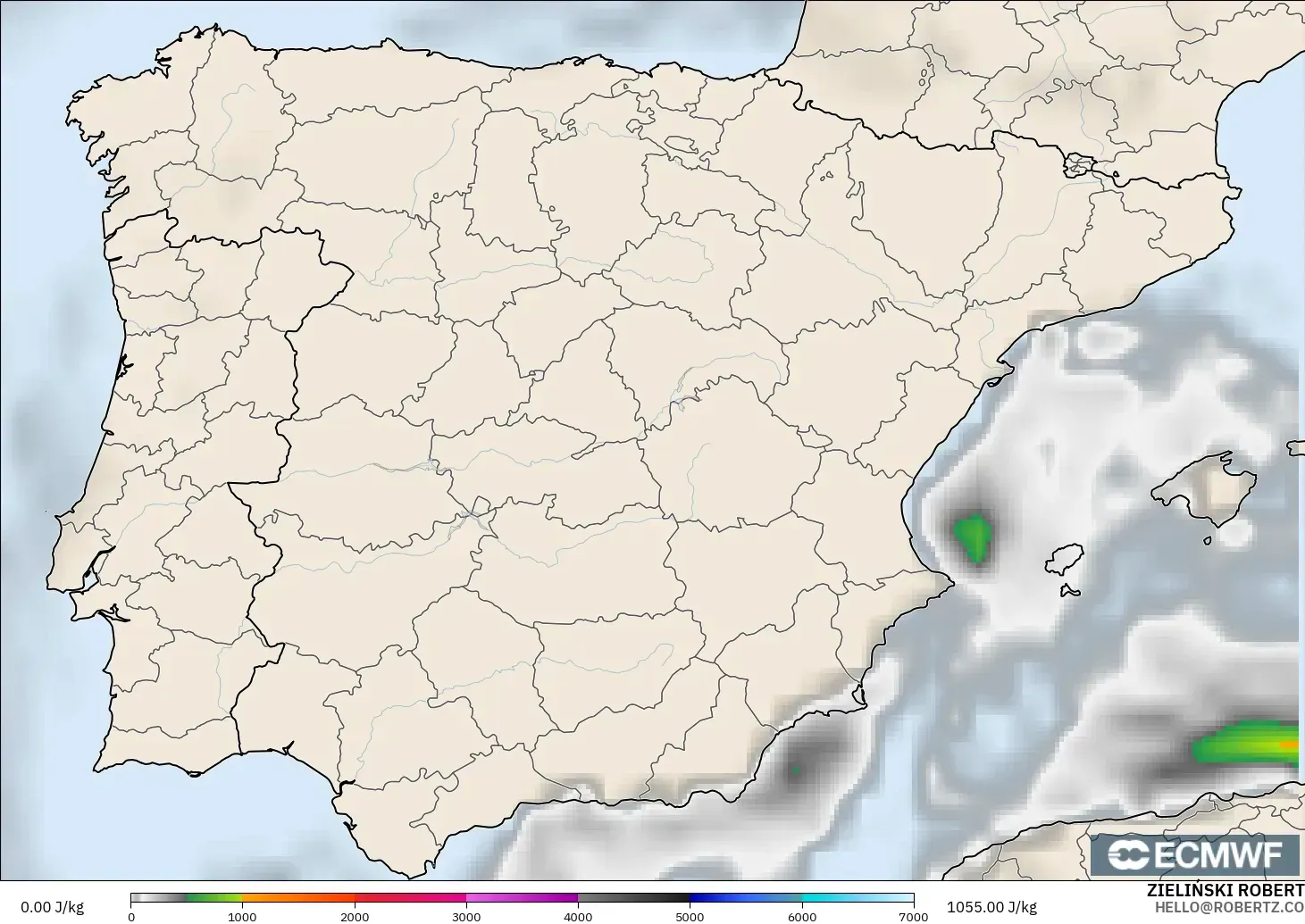 ECMWF IFS 0.25° modelo - España, CAPE