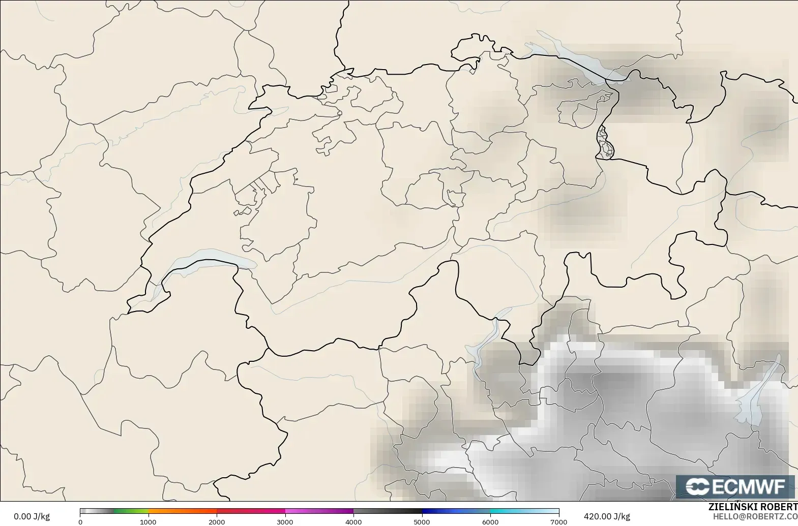 ECMWF IFS 0.25° modelo - Suiza, CAPE