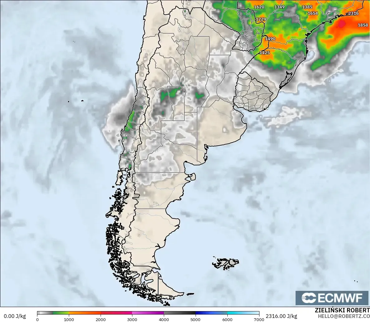 ECMWF IFS 0.25° modelo - Argentina, CAPE