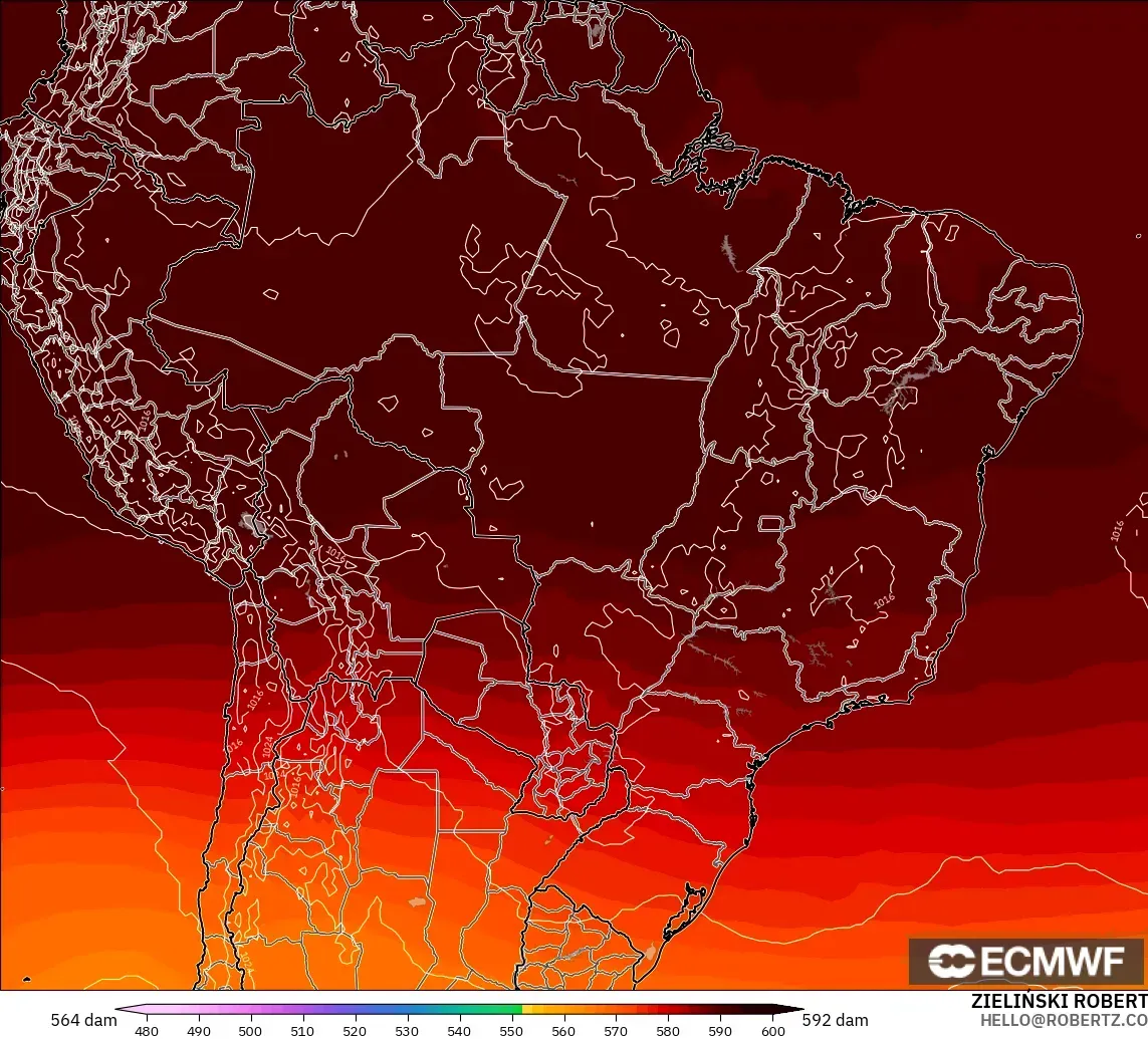 ECMWF IFS 0.25° modelo - Brasil, Altura geopotencial a 500 hPa