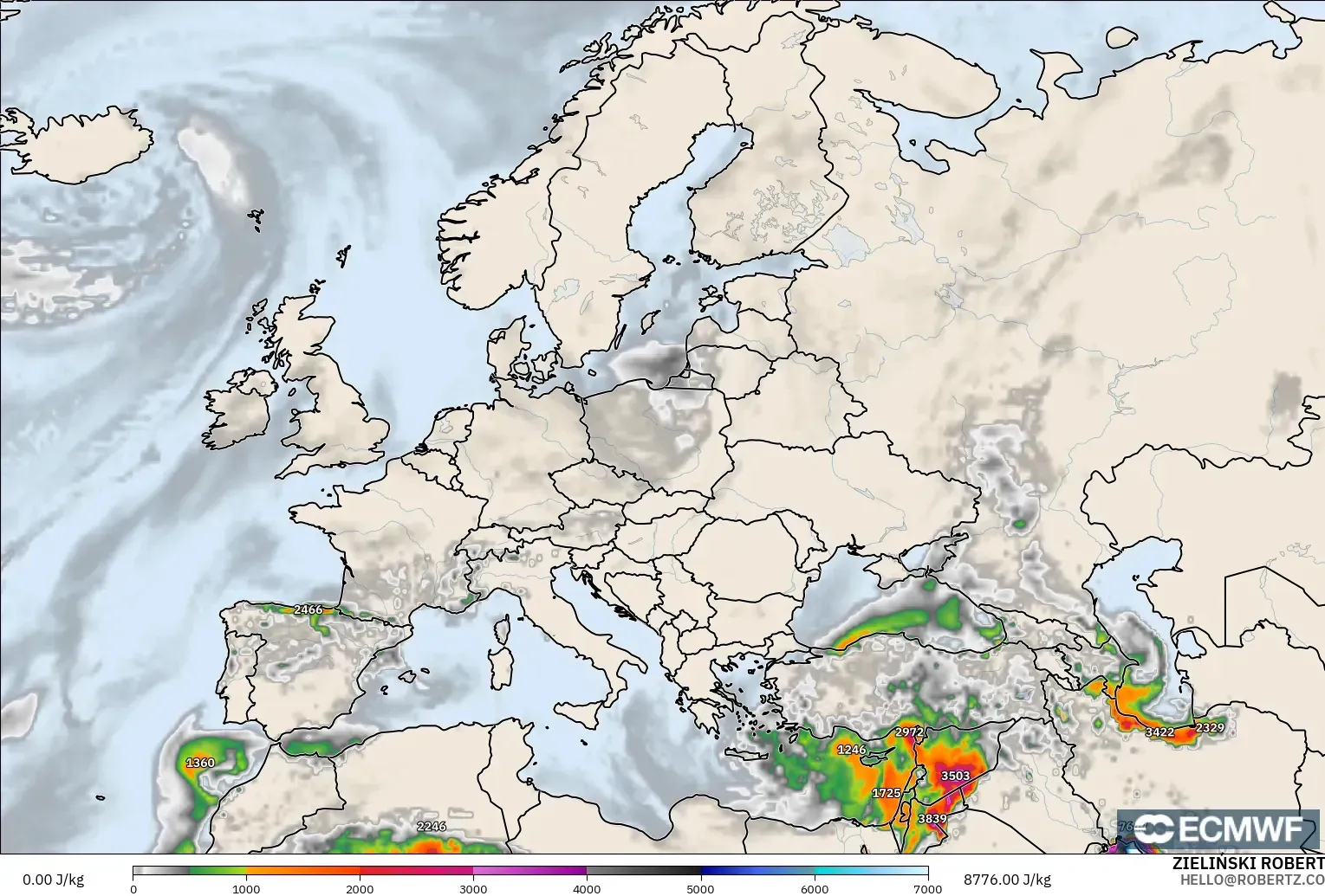 ECMWF IFS 0.25° modelo - Europa, CAPE