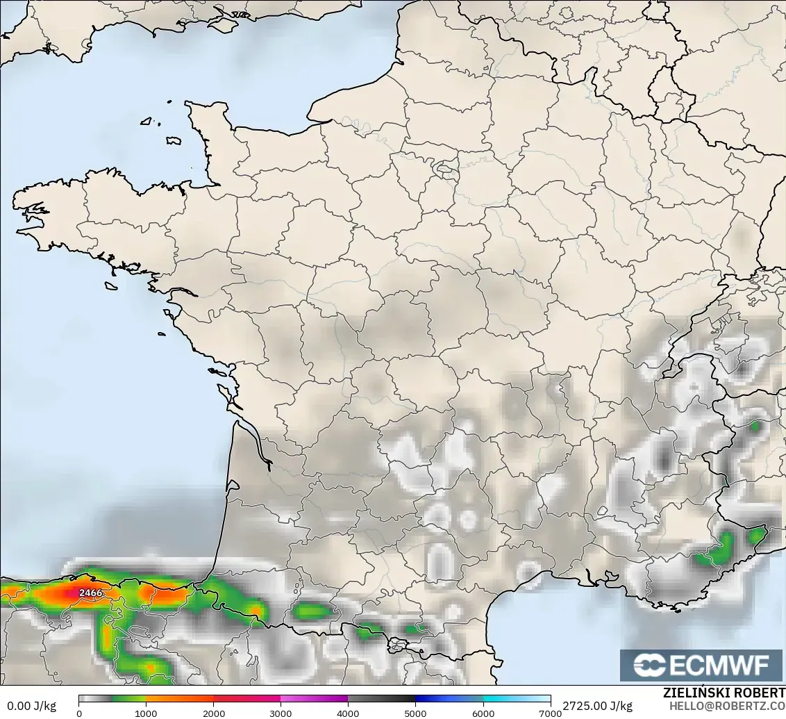 ECMWF IFS 0.25° modelo - Francia, CAPE