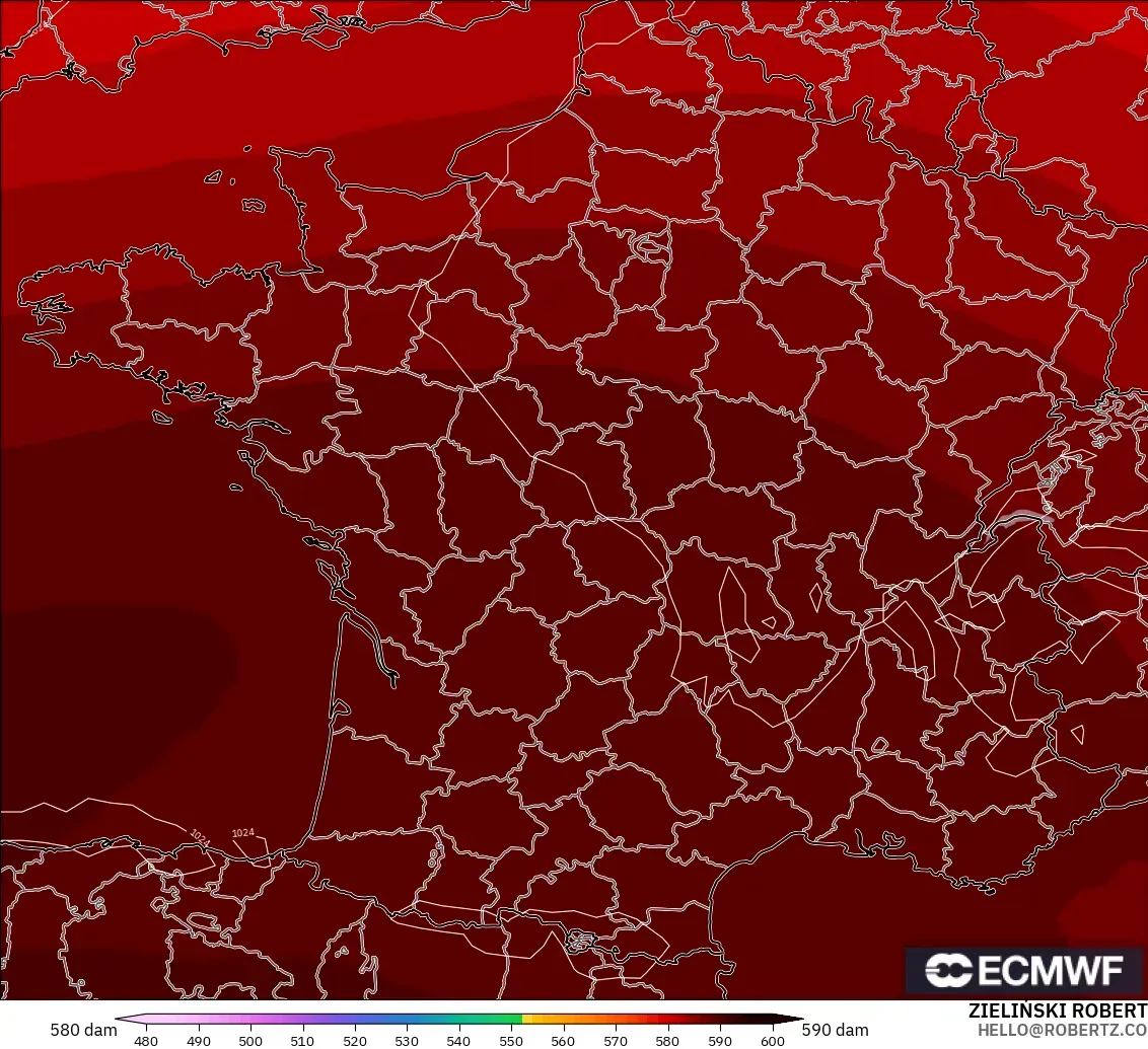ECMWF IFS 0.25° modelo - Francia, Altura geopotencial a 500 hPa