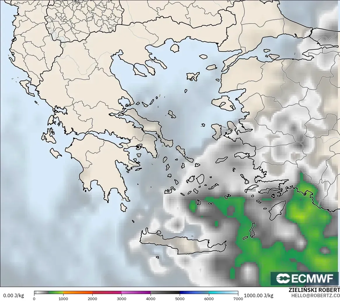 ECMWF IFS 0.25° modelo - Grecia, CAPE