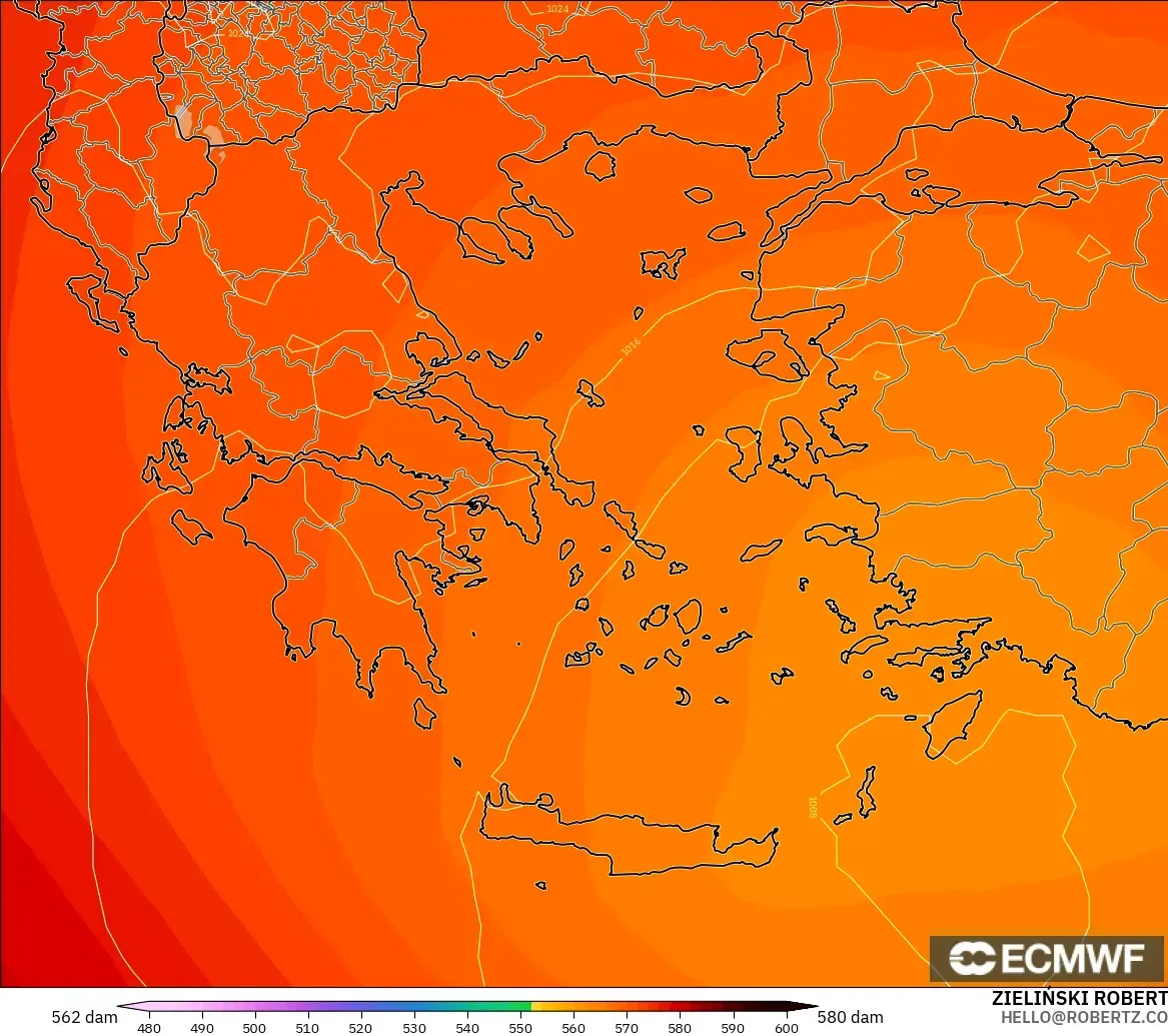 ECMWF IFS 0.25° modelo - Grecia, Altura geopotencial a 500 hPa