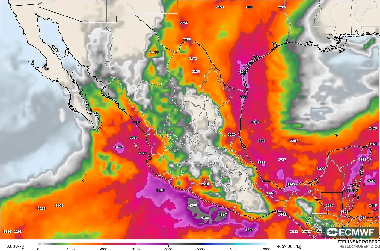 ECMWF IFS 0.25° modelo - México, CAPE