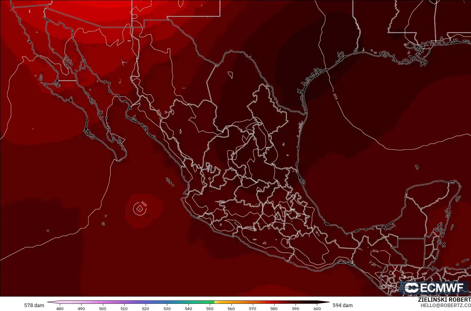 ECMWF IFS 0.25° modelo - México, Altura geopotencial a 500 hPa