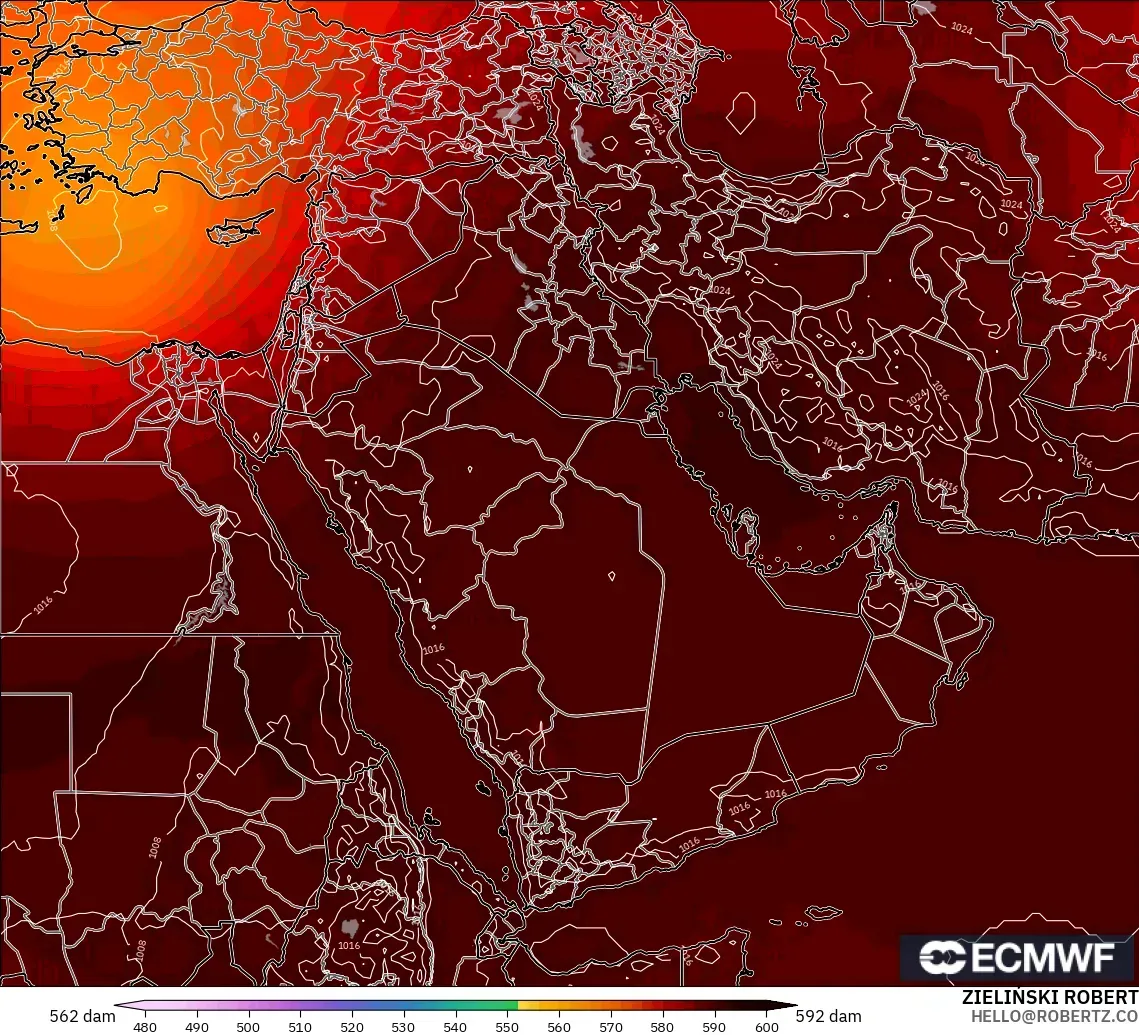ECMWF IFS 0.25° modelo - Oriente Medio, Altura geopotencial a 500 hPa
