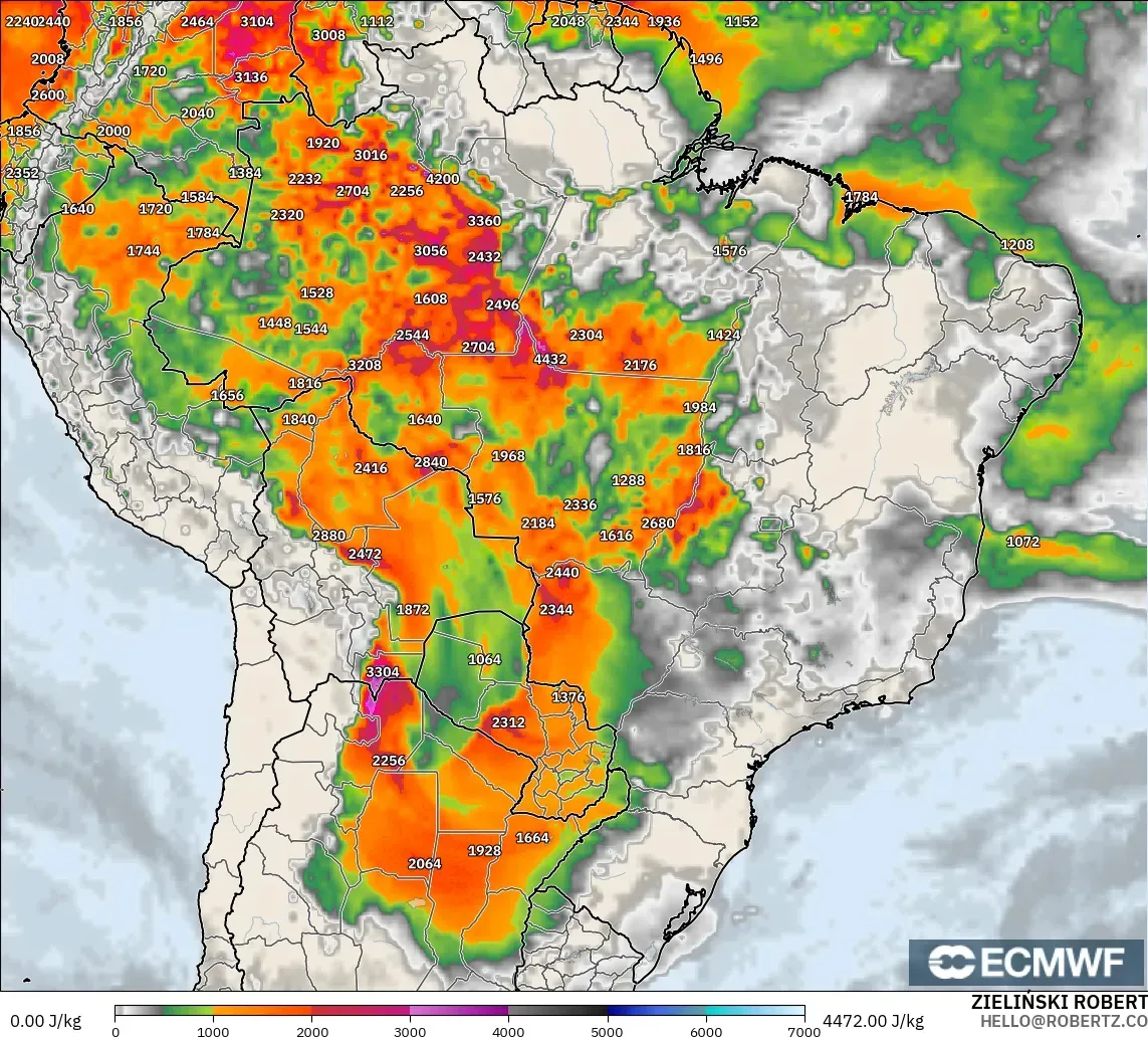 ECMWF IFS 0.25° modelo - Brasil, CAPE