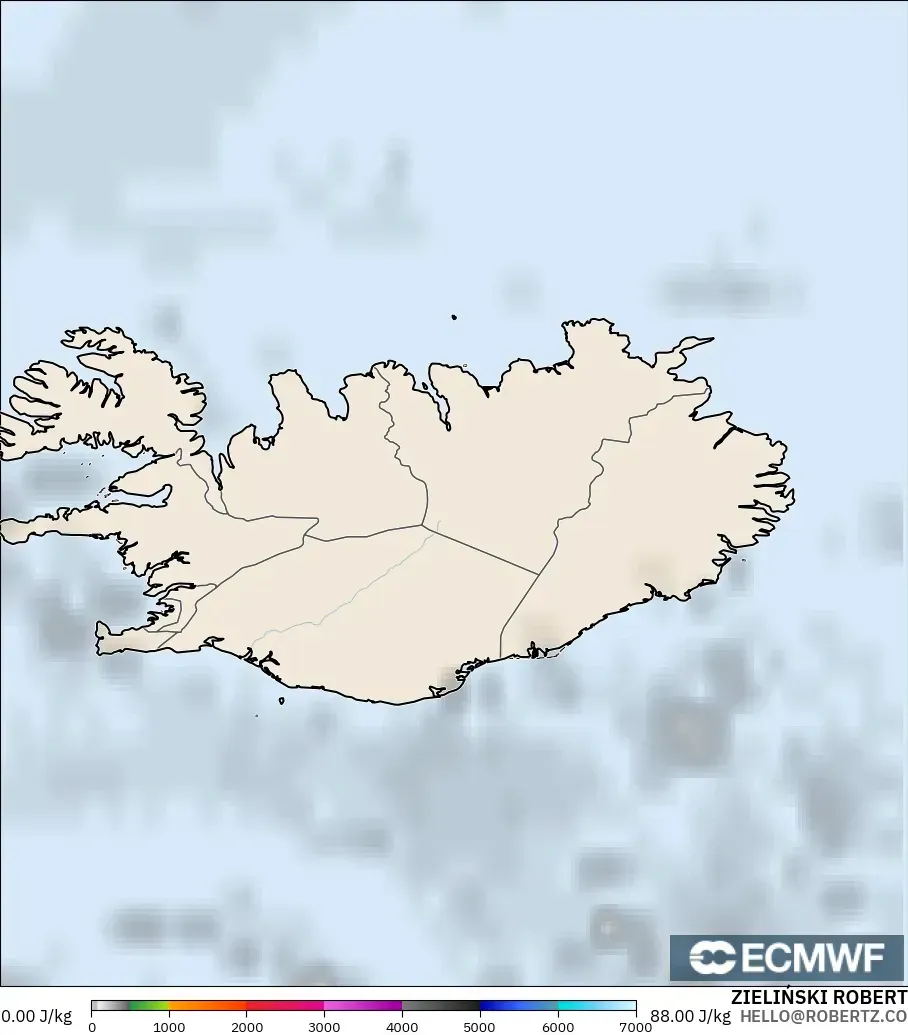 ECMWF IFS 0.25° modelo - Islandia, CAPE