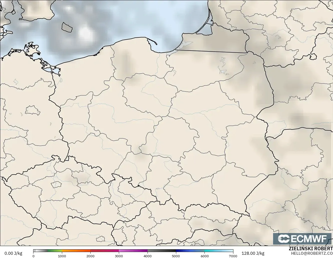 ECMWF IFS 0.25° modelo - Polonia, CAPE