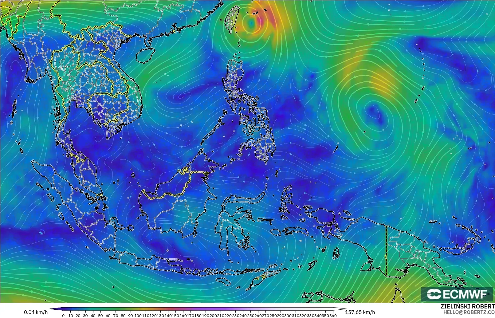 ECMWF IFS 0.25° modelo - Sudeste Asiático, Viento a 300 hPa (corriente en chorro)