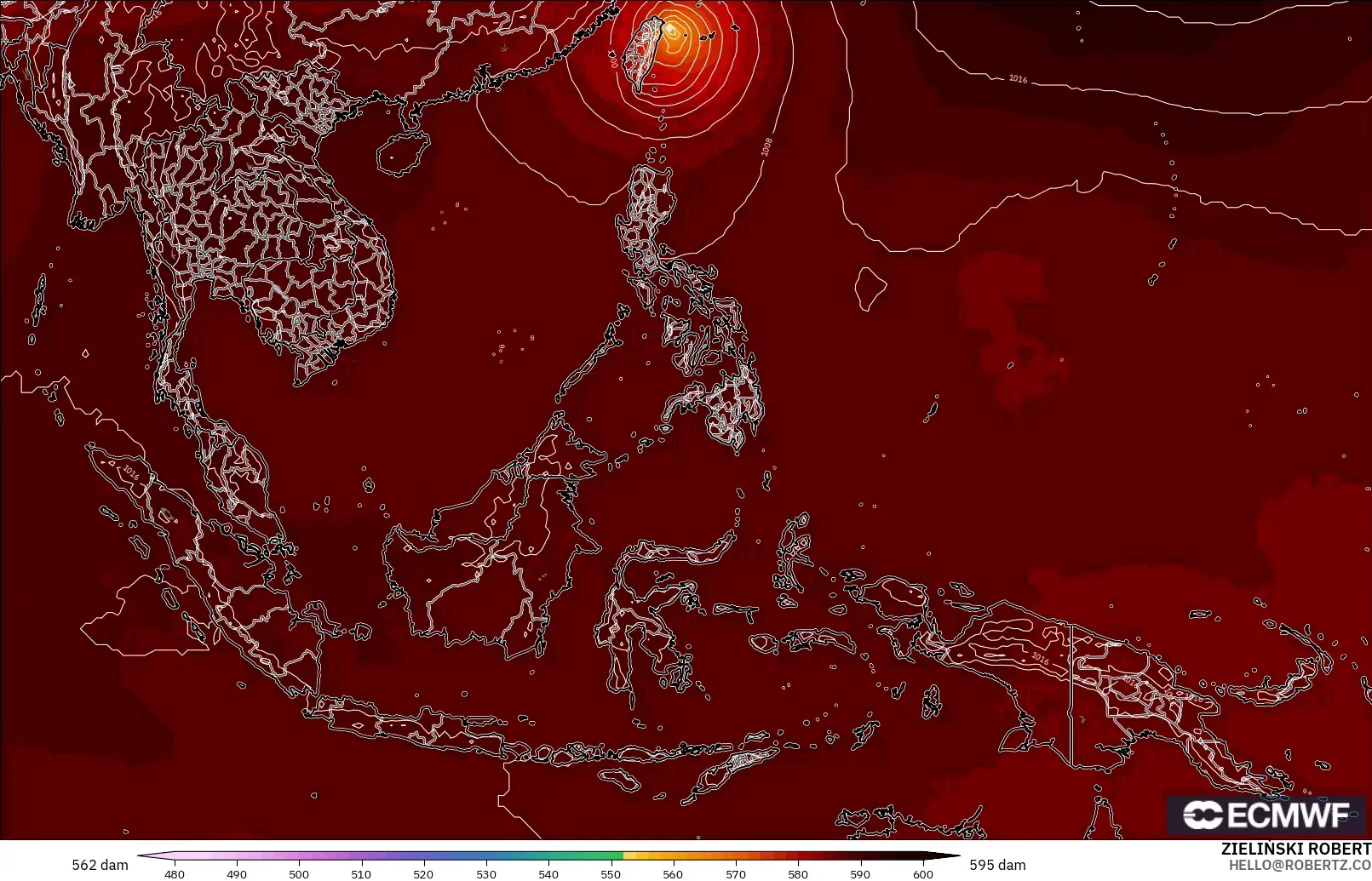 ECMWF IFS 0.25° modelo - Sudeste Asiático, Altura geopotencial a 500 hPa