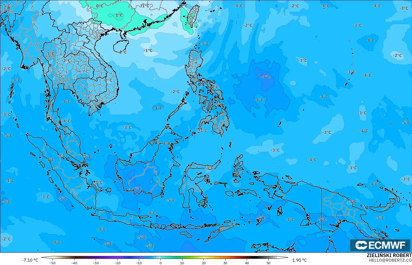 ECMWF IFS 0.25° modelo - Sudeste Asiático, Temperatura a 500 hPa