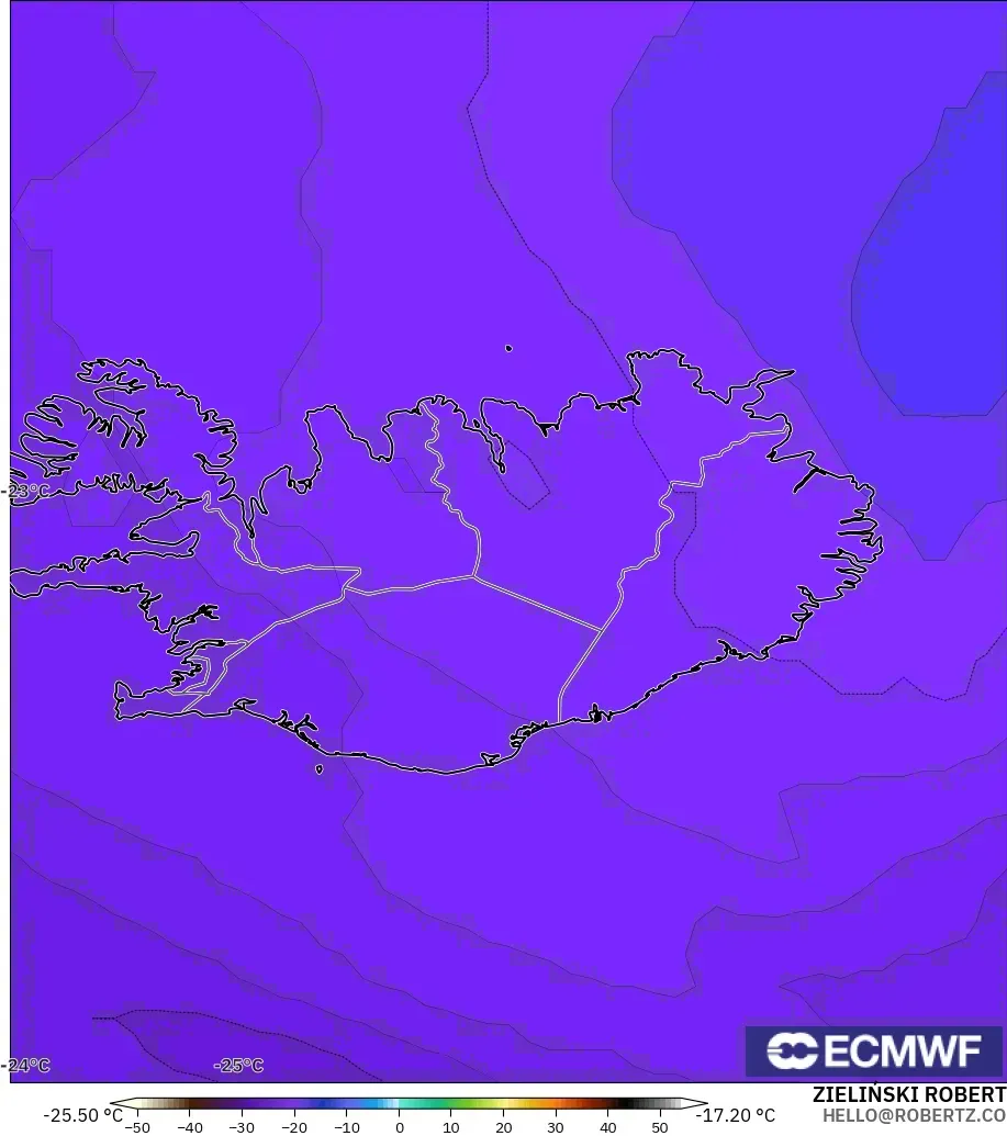 ECMWF IFS 0.25° modelo - Islandia, Temperatura a 500 hPa