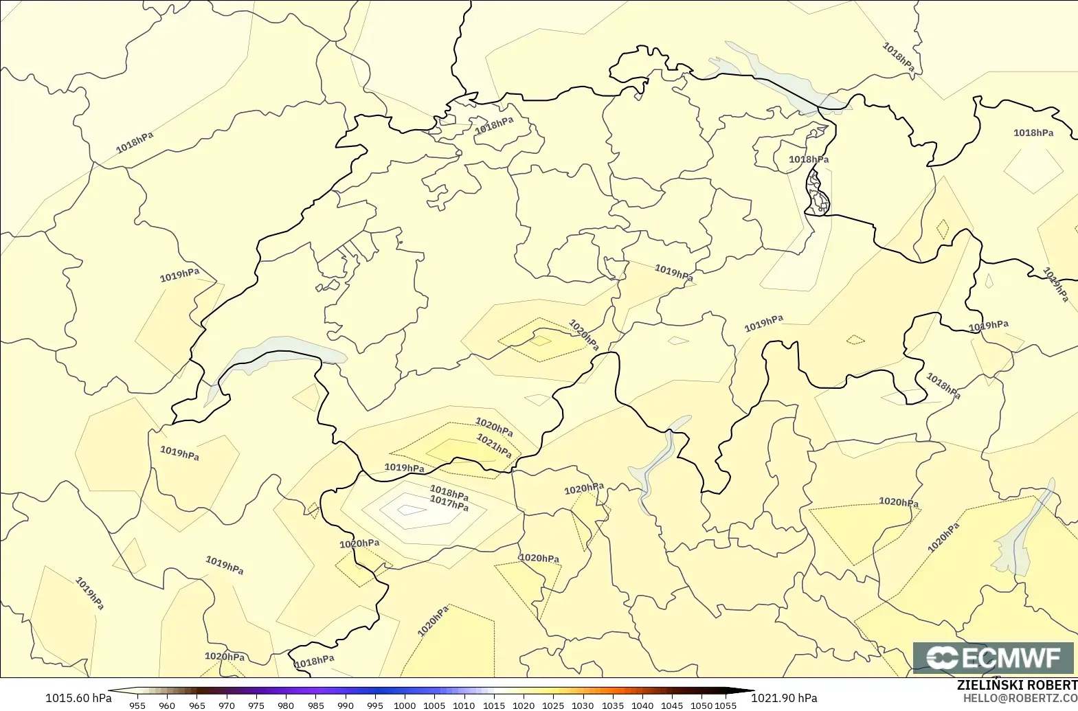 ECMWF IFS 0.25° modelo - Suiza, Presión