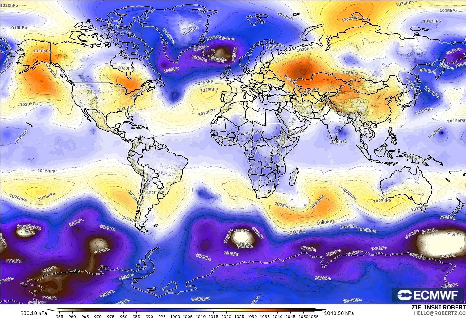 ECMWF IFS 0.25° modelo - Mundo, Presión