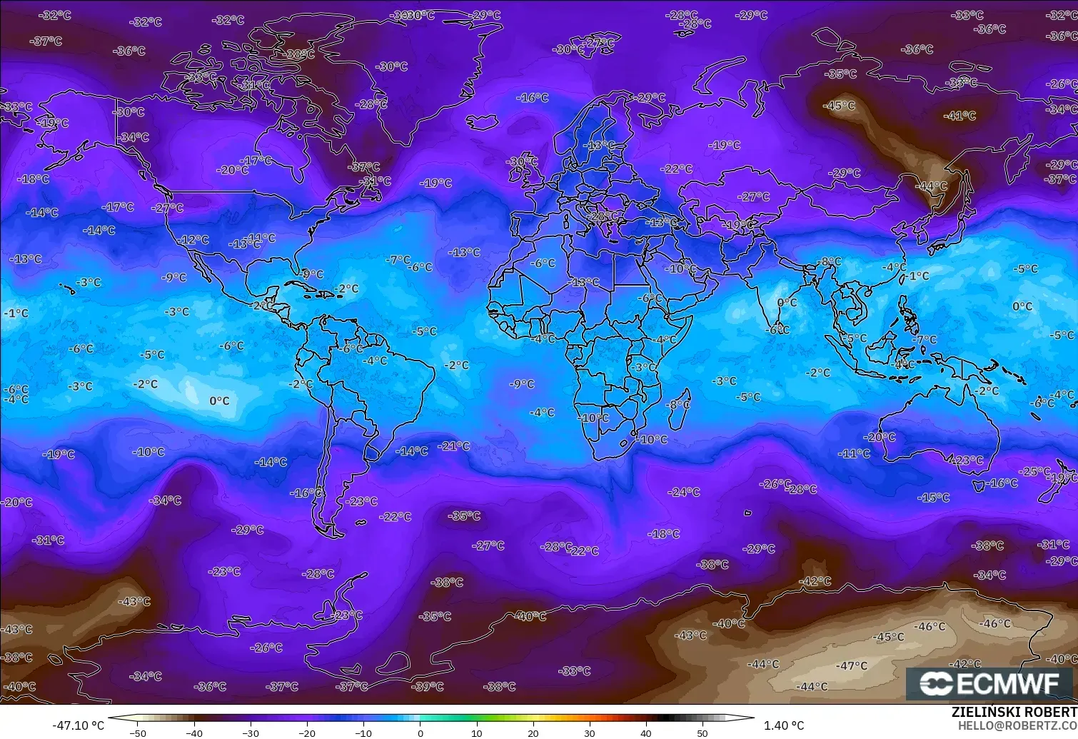 ECMWF IFS 0.25° modelo - Mundo, Temperatura a 500 hPa