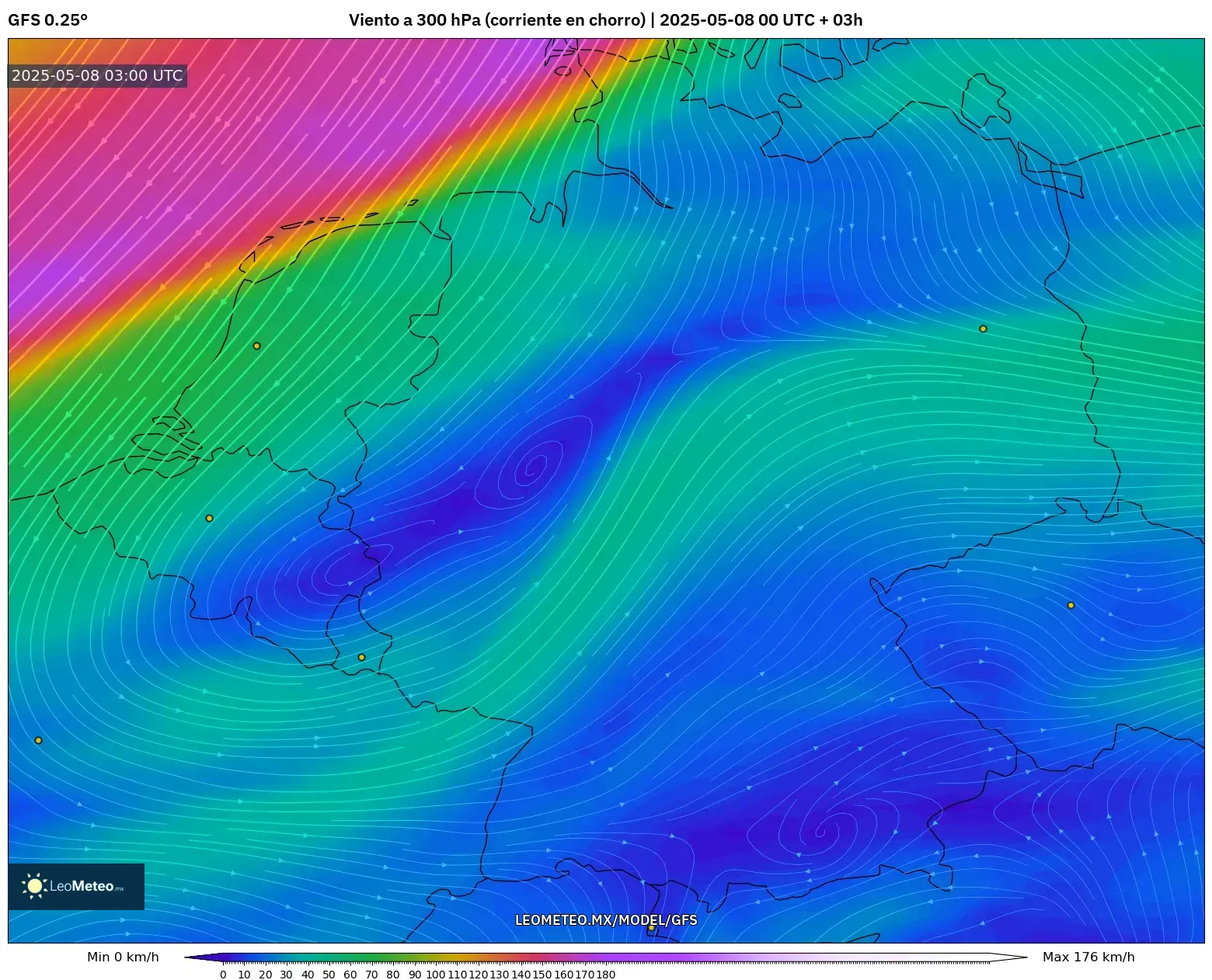 GFS - Alemania, Viento a 300 hPa (corriente en chorro) GFS - Alemania, Viento a 300 hPa (corriente en chorro)