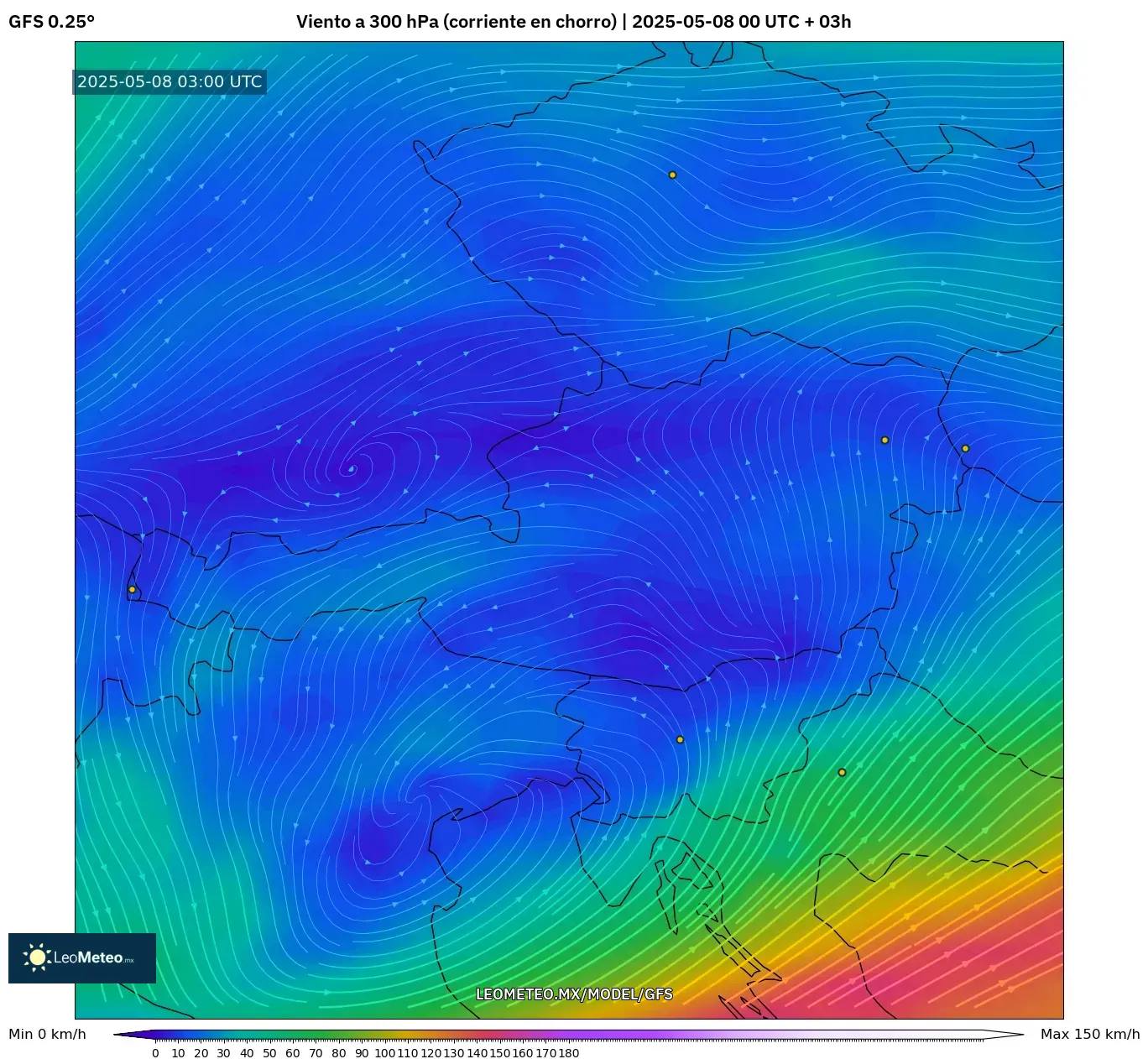 GFS - Austria, Viento a 300 hPa (corriente en chorro) GFS - Austria, Viento a 300 hPa (corriente en chorro)