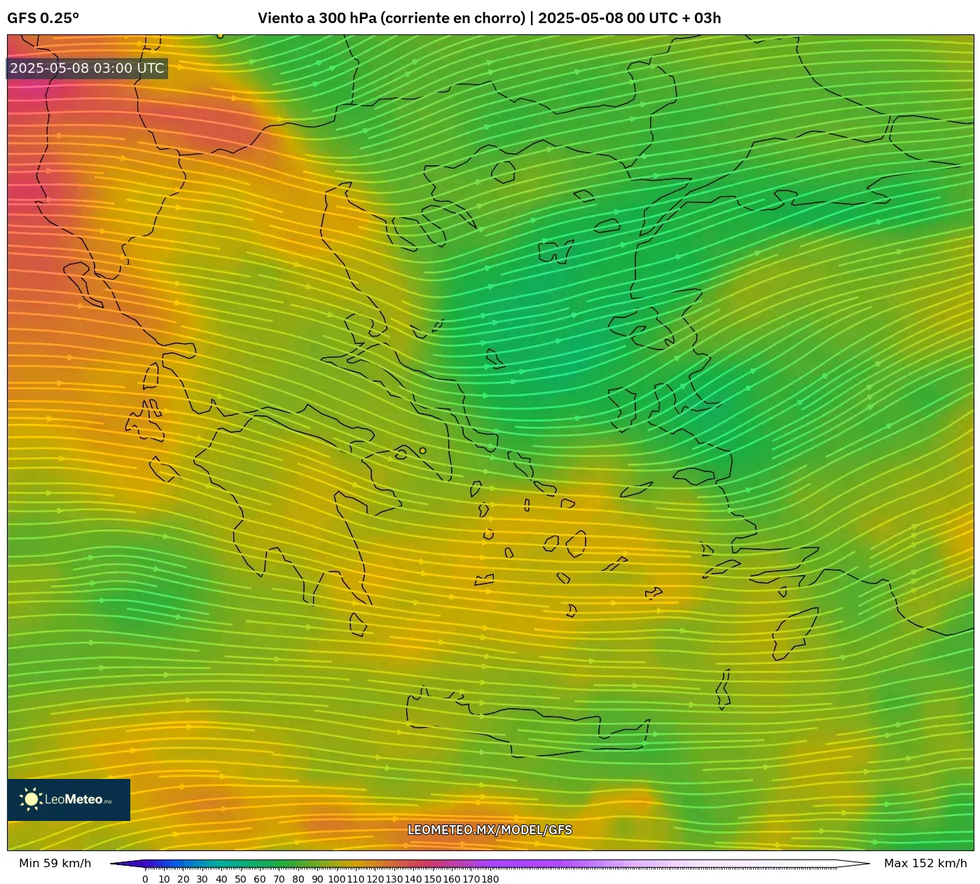 GFS - Grecia, Viento a 300 hPa (corriente en chorro) GFS - Grecia, Viento a 300 hPa (corriente en chorro)