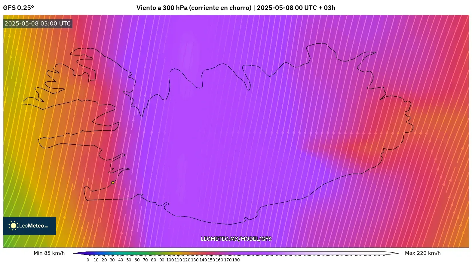 GFS - Islandia, Viento a 300 hPa (corriente en chorro) GFS - Islandia, Viento a 300 hPa (corriente en chorro)
