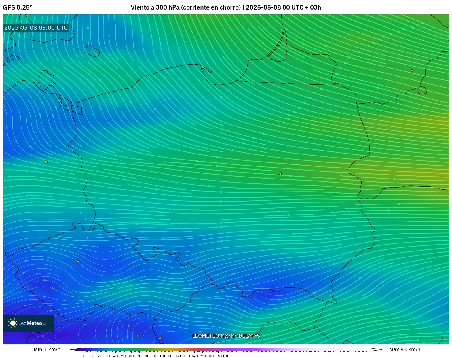 GFS - Polonia, Viento a 300 hPa (corriente en chorro) GFS - Polonia, Viento a 300 hPa (corriente en chorro)