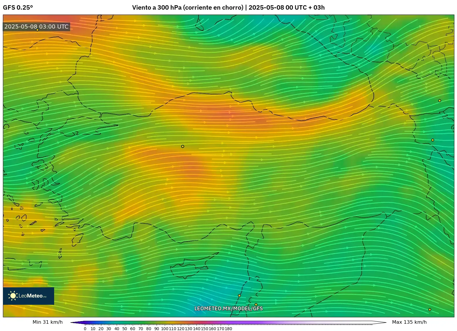 GFS - Turquía, Viento a 300 hPa (corriente en chorro) GFS - Turquía, Viento a 300 hPa (corriente en chorro)