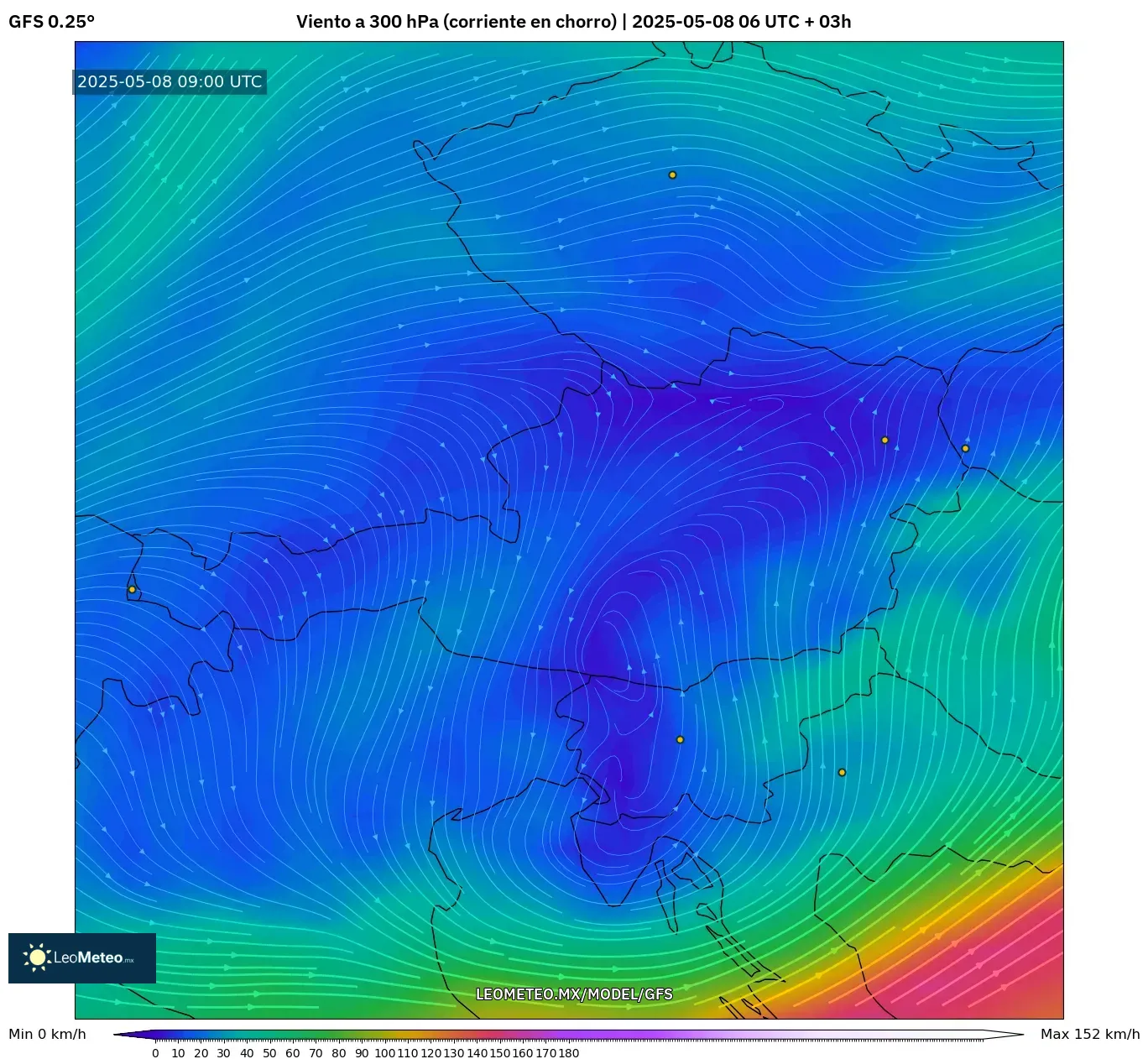 GFS - Austria, Viento a 300 hPa (corriente en chorro) GFS - Austria, Viento a 300 hPa (corriente en chorro)