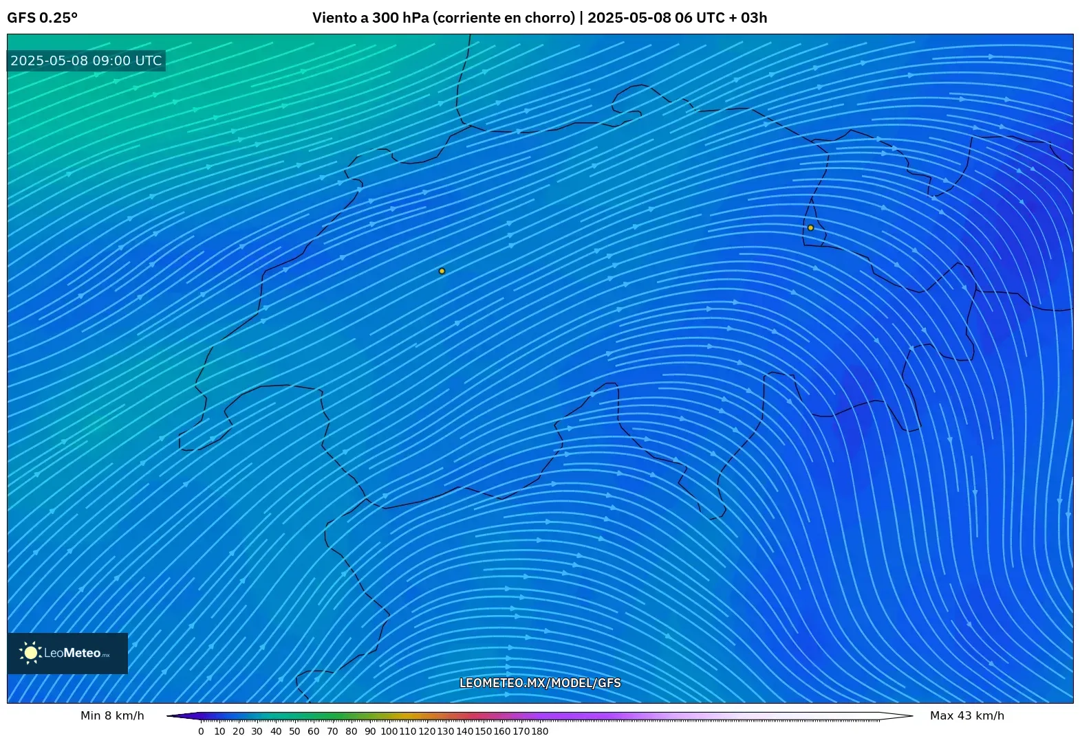 GFS - Suiza, Viento a 300 hPa (corriente en chorro) GFS - Suiza, Viento a 300 hPa (corriente en chorro)