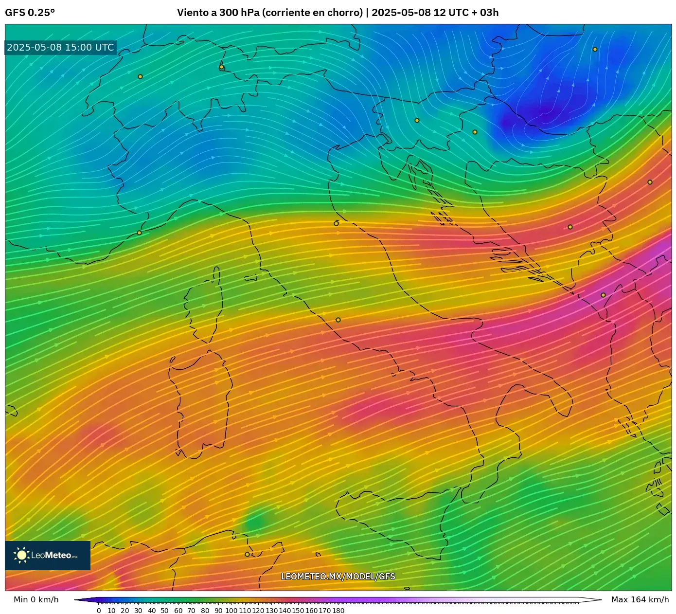 GFS - Italia, Viento a 300 hPa (corriente en chorro) GFS - Italia, Viento a 300 hPa (corriente en chorro)